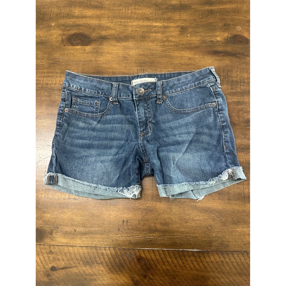 Bullhead Black Womens Denim Shorts‎ Medium Wash Raw Hem Frayed Cuffed Size 5